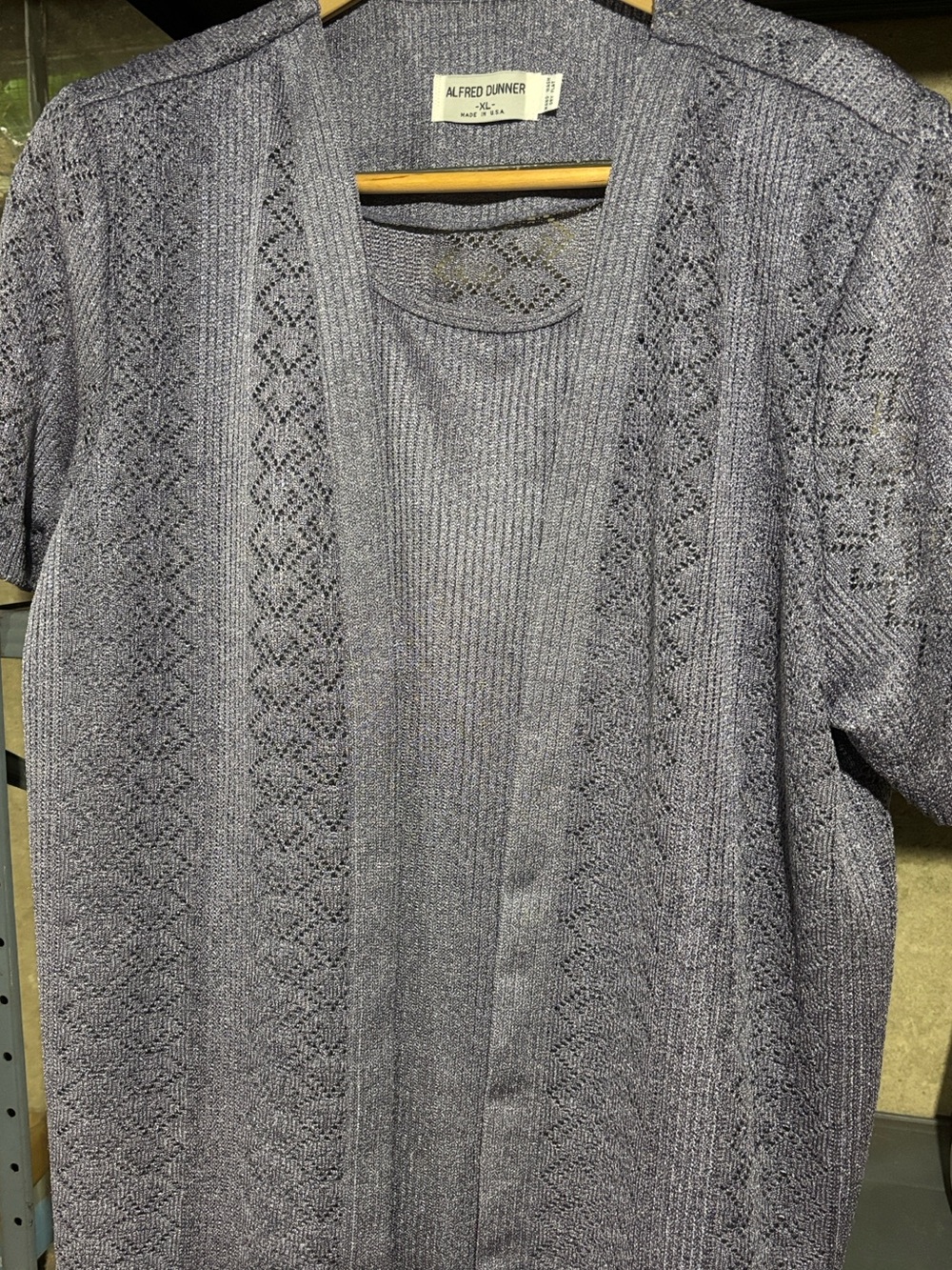Alfred Dunner lavendar knit shell attached to overlay cardigan